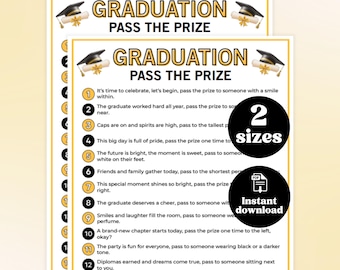 Afstuderen Pass The Prize Game, pass The Gift Afdrukbaar, Grad-feestactiviteit, pdf direct downloaden