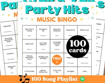 Party Hits Music Bingo Spotify Playlist, 70s 80s 90s Bingo, Family Reunion, Friends Party, PDF Download