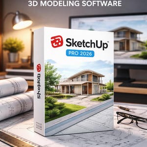 SketchUp Pro 2026 Software Box Mockup, 3D Modeling Design Tool Cover, Professional Architecture Software Display for Creators