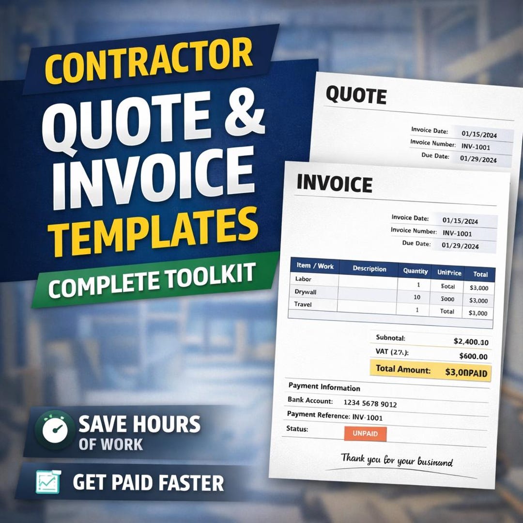 Contractor Invoice Template Excel | Quote Template | Construction ...
