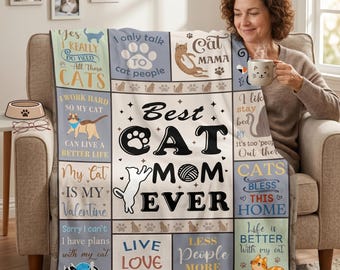 Manta para mamás de gatos, manta divertida para amantes de los gatos, regalo para mamás de gatos, edredón de franela acogedor con diseño de gato, manta suave de felpa para sofá cama para mujeres