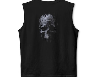 Edgy Grunge Drip Skull Muscle Tank | Sleeveless Tank Top | Dark Gothic Aesthetic | Unisex Streetwear Gift