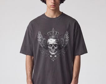 Skull Crown Tee | Winged Gothic Skull Graphic T-Shirt | Vintage Rock Memento Mori Unisex Shirt | Edgy Dark Rocker Streetwear Gift