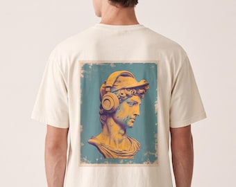 Vintage Statue with Headphones T-Shirt | Classical Roman Bust Music Graphic Tee | Retro 90s Streetwear Unisex Shirt | Pop Art DJ Gift