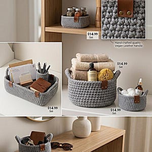 Modern Crochet Basket Pattern PDF, Storage Basket Crochet Pattern, Rope Basket Pattern, Nesting Basket, Home Organizer Basket image 4
