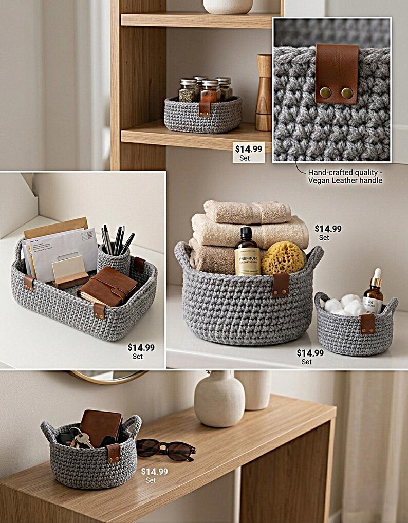 Modern Crochet Basket Pattern PDF, Storage Basket Crochet Pattern, Rope Basket Pattern, Nesting Basket, Home Organizer Basket image 4