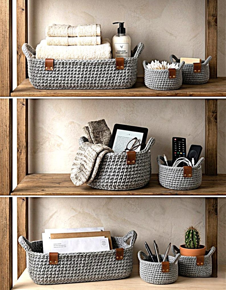 Modern Crochet Basket Pattern PDF, Storage Basket Crochet Pattern, Rope Basket Pattern, Nesting Basket, Home Organizer Basket image 5