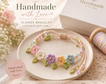 Crochet Flower Bracelet Pattern, Dainty Floral Jewelry, Adjustable Friendship Bracelet (PDF)