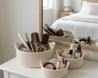 Crochet Nesting Storage Basket Pattern, Rope Basket Crochet PDF, Cotton Basket Set Pattern, Organizer Basket Tutorial, Home Decor