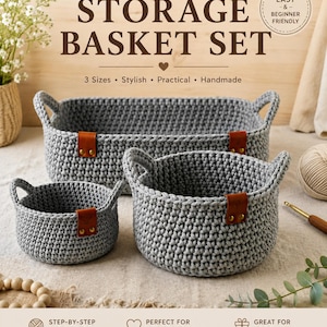 Modern Crochet Basket Pattern PDF, Storage Basket Crochet Pattern, Rope Basket Pattern, Nesting Basket, Home Organizer Basket image 1