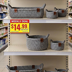 Modern Crochet Basket Pattern PDF, Storage Basket Crochet Pattern, Rope Basket Pattern, Nesting Basket, Home Organizer Basket image 6