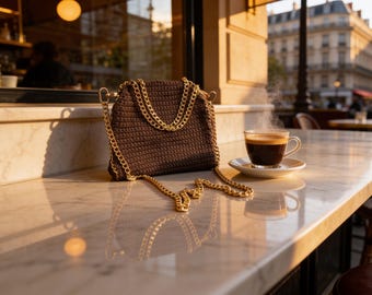 Falabella bag - dark brown and gold - 21x26x4