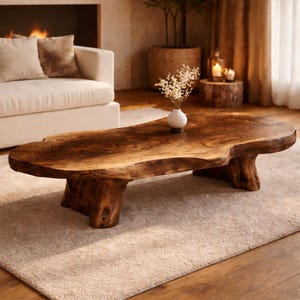 Ręcznie robiony stolik kawowy z litego drewna – rustykalny stolik do salonu w stylu organicznym