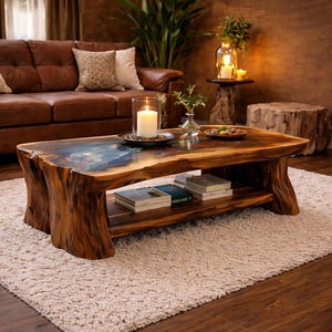 Walnut River Couchtisch - Massivholz Epoxy Live Edge Tisch