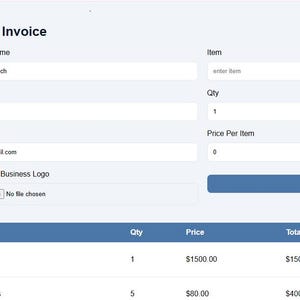 May include: Screenshot of a billing software interface. The left side shows a dark blue sidebar with "Billing Software" and navigation options. The main panel displays a form to create invoices, including fields for business and client details, and itemized billing.