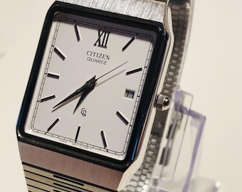 希少なビンテージ シチズン クォーツ タンクウォッチ - 34-5393 - 新品同様 - 1985年製