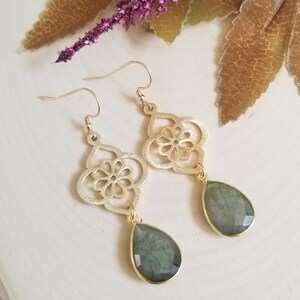 Labradorite Earrings, Brushed Gold Labradorite Earrings, Statement Earrings, Genuine Labradorite Dangle Earrings, Wedding Jewelry