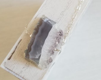 Raw Amethyst Crystal Slice Necklace, Boho Amethyst Necklace, Gift for Her, Healing Stones, Sterling Silver or Gold
