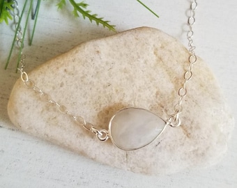 Dainty Moonstone Sterling Silver, Everyday Necklace, Holiday Gift for Best Friend, Layering Necklace, Minimal Jewelry