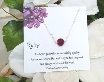 Raw Ruby Necklace, July Birthstone, Dainty Layering Necklace, Gemstone Choker, Gift for Her, Birthstone Jewelry, Sterling Silver or Gold