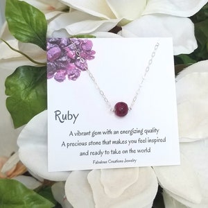 Raw Ruby Necklace, July Birthstone, Dainty Layering Necklace, Gemstone Choker, Gift for Her, Birthstone Jewelry, Sterling Silver or Gold