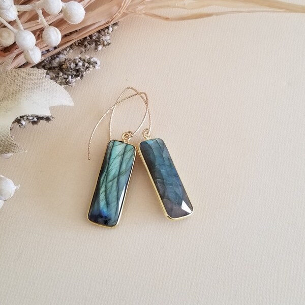 Labradorite Earrings, Long Gemstone Earrings, Labradorite Dangle Earrings, Labradorite Statement Earrings, Labradorite Jewelry, Gift for Her