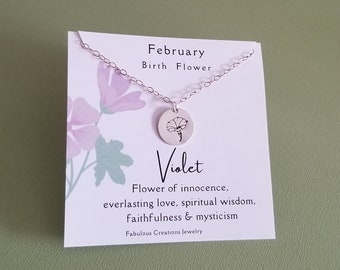Collana con fiore di nascita di febbraio, collana con ciondolo a violetta, regalo di compleanno di febbraio, collana con ciondolo a fiore, collane delicate per il mese di nascita