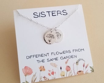 Birth Flower Necklace for Sisters, Birth Month Necklace, Sister Necklace, Personalized Sister Gift, Gift for Sister In Law, Sister Jewelry