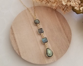 Labradorite Necklace, Labradorite Pendant, Sterling Silver Gemstone Necklace, Center Drop Labradorite Necklace, Healing Crystal Jewelry