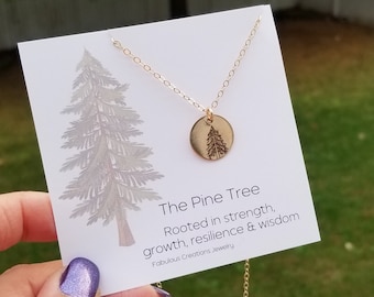 Pine Tree Necklace, Strength and Resiliance, Evergreen Tree Necklace, Inspirational Necklace, Holiday Gift for Her, Nature Jewelry