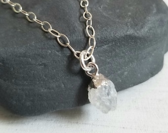 Raw Moonstone Necklace, Tiny Crystal Pendant, June Birthstone Jewelry, Rough Moonstone Crystal Necklace, Gift for Best Friend