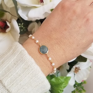 Aquamarine Bracelet, Dainty Pearl Bracelet, Gold Aquamarine Bracelet, Gift for Her, Mothers Day Gift Idea, Pearl and Aquamarine Bracelet