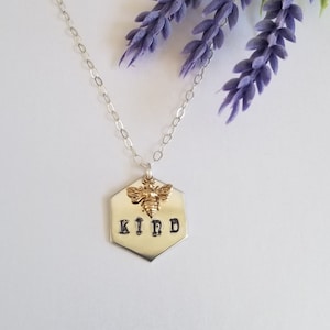 Bee Kind Necklace, Tiny Bee Charm Necklace, Bee Jewelry, Bee Lover Gift, Nature Jewelry, Custom Stamped Necklace, Gift for Her