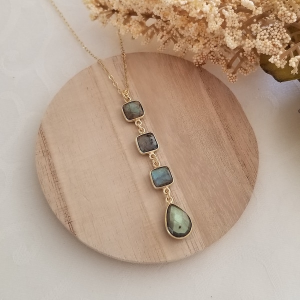 Labradorite Necklace, Labradorite Pendant, Sterling Silver Gemstone Necklace, Center Drop Labradorite Necklace, Healing Crystal Jewelry