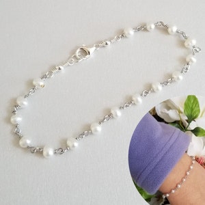 Delicate Pearl Bracelet, Beaded Bracelet for Women, Gift for Her, Layering Bracelets, Thin Freshwater Pearl Bracelet, Wire Wrapped