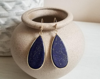 Long Lapis Lazuli Teardrop Earrings, Timeless Statement Earrings, Dangle Drop Earrings