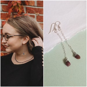 Raw Gemstone Earrings, Rough Crystal Earrings, Raw Stone Earrings, Stone Drop Earrings, Delicate Gold Earrings, Long Chain Earrings