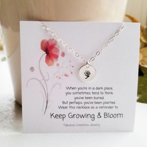 Graduation Gift Idea, Dainty Charm Necklace, Tiny Flower Necklace, Gift for Women, Custom Stamped Jewelry, Layering Disk Necklace