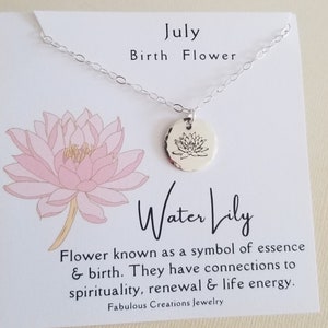 July Birth Flower Necklace, July Birthday Gift, Water Lily Pendant Necklace, Dainty Lotus Flower Charm Necklace, Birth Flower Jewelry
