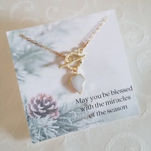 Moonstone Necklace, Moonstone Crystal Pendant Necklace, Christmas Jewelry Gifts for Her, Gold Front Toggle Necklace, Moonstone Jewelry