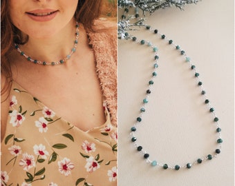 Emerald Necklace, Emerald Choker, Boho Beaded Emerald Necklace, Layering Necklace, Dainty Gemstone Necklace, Rosary Chain, Gift for Her