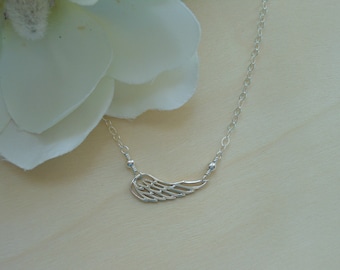 Sterling Silver Angel Wing Necklace, Dainty Wing Necklace, Layering Necklace, Minimal Jewelry, Gift for Her, Delicate Jewelry