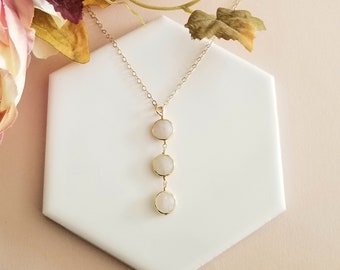 Moonstone Necklace, Moonstone Necklace Gold, Long Moonstone Pendant, Gemstone Y Necklace, Moonstone Center Drop Necklace, Boho Stone Jewelry