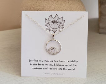 Lotus Flower Pendant Necklace, Sterling Silver Lotus Necklace, Lotus Jewelry for Women, Gift for Her, Lotus Flower Layering Necklace