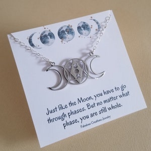 Silver Moon Phases Necklace, Bohemian Moon Necklace, Witchy Jewelry, Gift for Best Friend, Moon Phase Pendant, Statement Necklace
