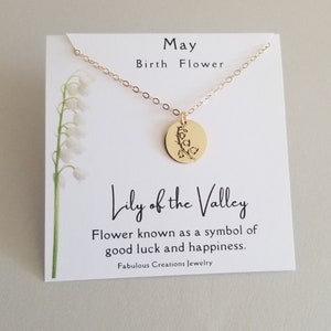May Birth Flower Necklace, Flower Charm Necklace, Birth Flower Jewelry, Lily of the Valley, Dainty Pendant Necklace, May Birthday