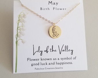 May Birth Flower Necklace, Flower Charm Necklace, Birth Flower Jewelry, Lily of the Valley, Dainty Pendant Necklace, May Birthday