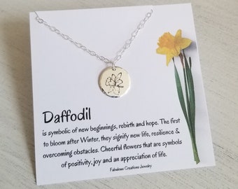 Daffodil Necklace, Flower Charm Necklace, Layering Necklace, March Birth Flower, Daffodil Flower Necklace, Flower of Joy, Gift for Her