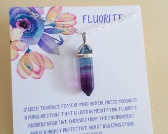 Fluorite Necklace, Banded Fluorite Pendant Necklace, Boho Stone Necklace, One of a Kind Gemstone Necklace, Gift for Her, Sterling Silver