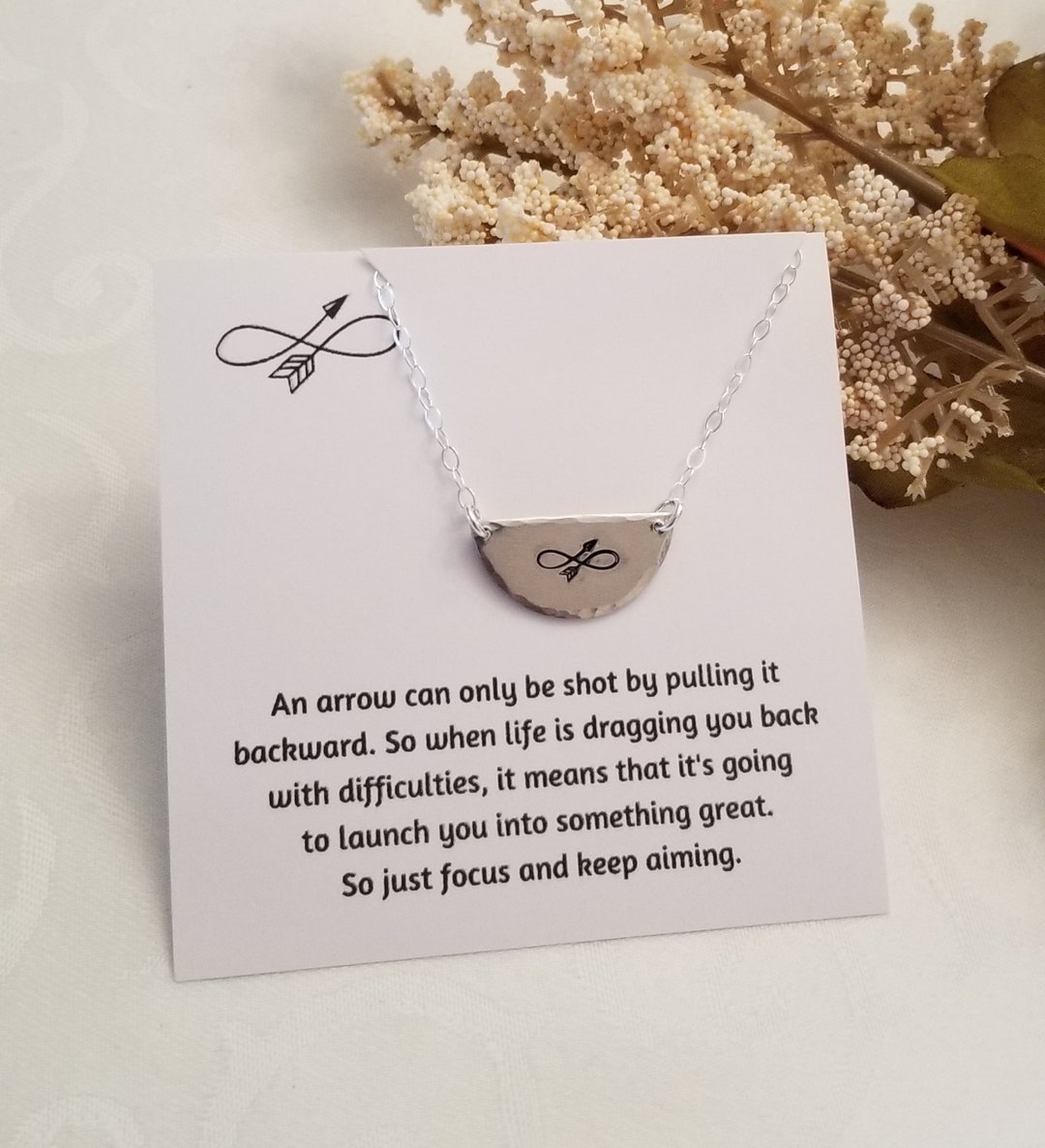 Infinity Arrow Necklace, Half Moon Necklace, Gift for Best Friend